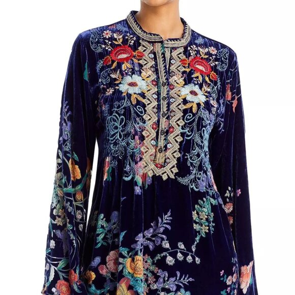 Johnny Was Bouquet Burnout Nephele Tunic Embroidered Floral Top Shirt Blue NEW - Picture 5 of 7